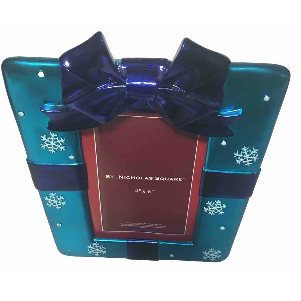 Christmas Photo Frame Gift Box with Bow Blue and Purple 4x6